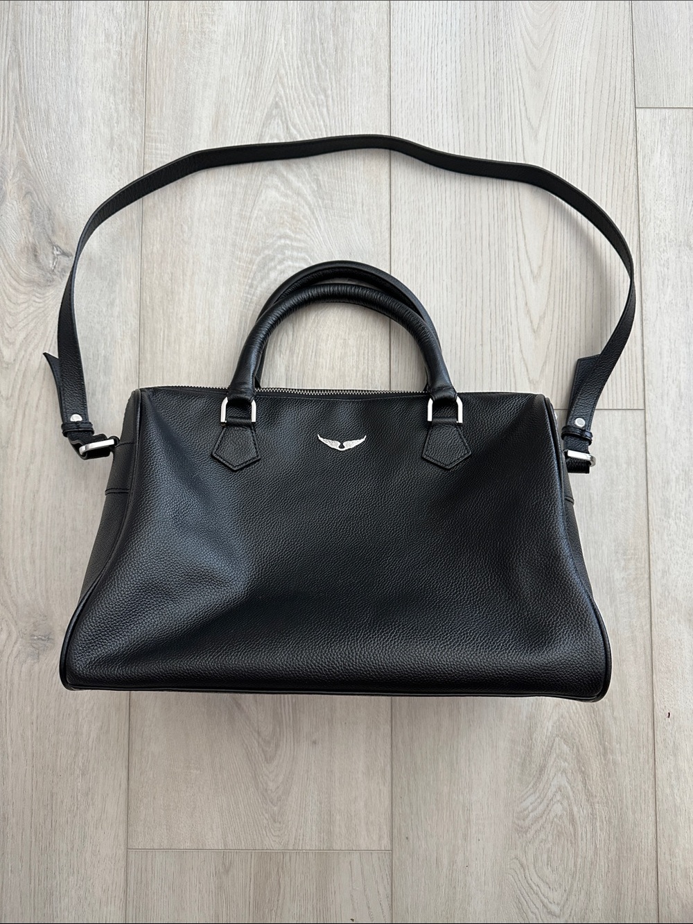 Zadig & Voltaire Black Leather Weekender Satchel Bag